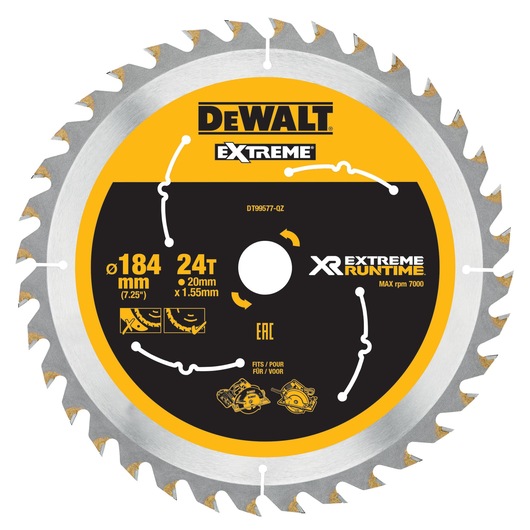 XR EXTREME Runtime Circular Saw Blade 184mm Bore 20mm 24T