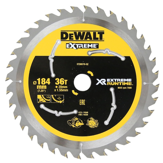 XR EXTREME Runtime Circular Saw Blade 184mm Bore 20mm 36T