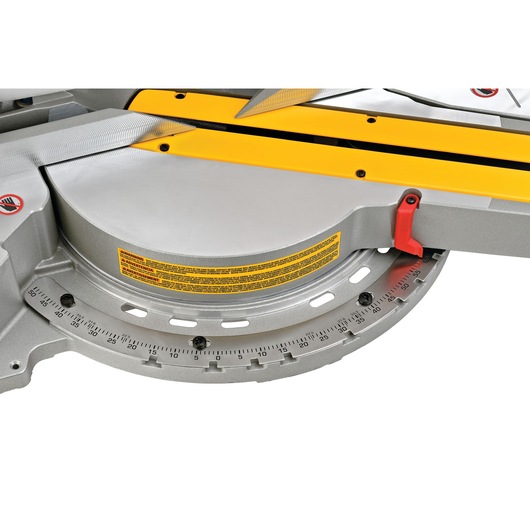 Sliding bevel feature of a 12 inch double bevel sliding compound miter saw.
